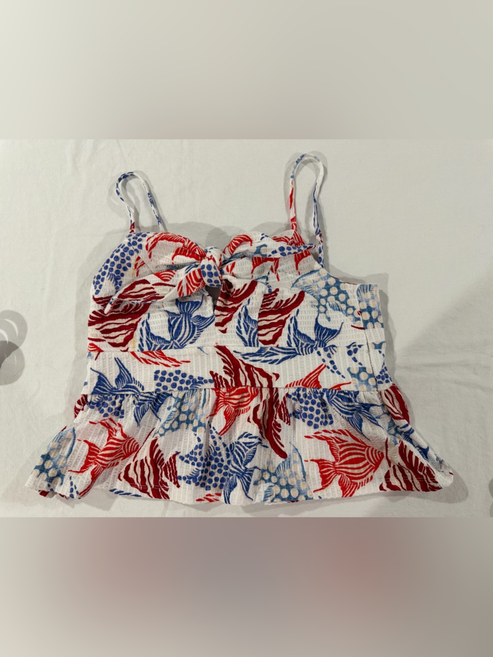 LOFT White Tank Top with Red & Blue Botanical Print